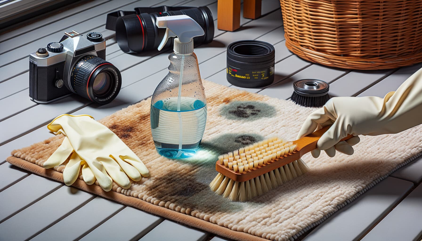 Behandling av mögel på altanmatta med ättika och borste – steg för steg