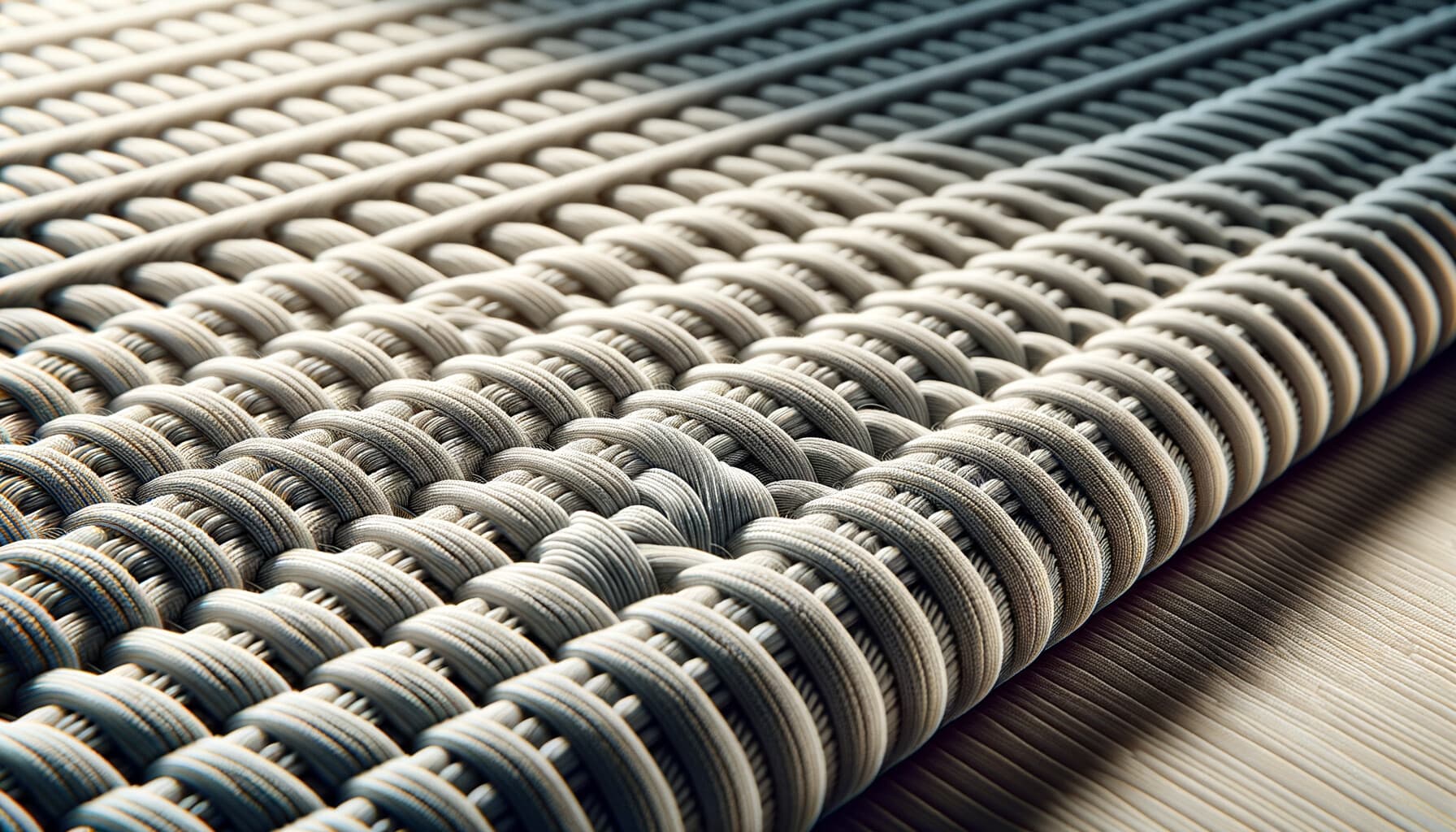 Närbild på en polypropen altanmatta som visar den vävda strukturen och vädertåliga ytan